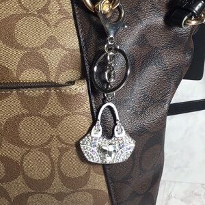 White Purse Rhinestone Charm, Silvertone
